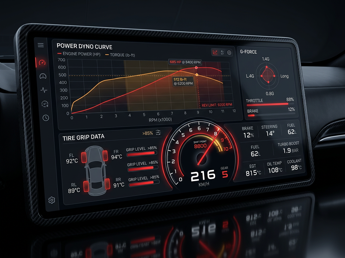 Digital performance dashboard telemetry mockup